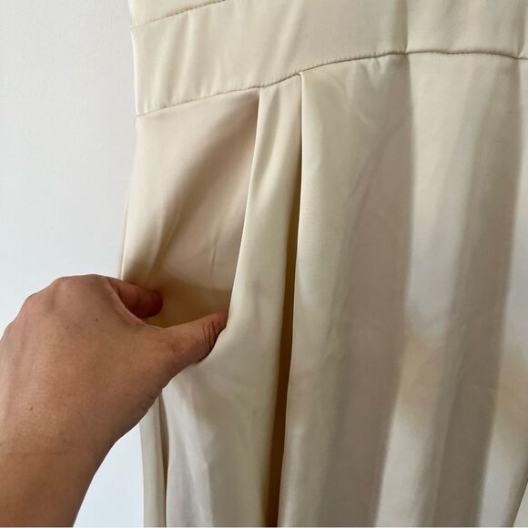 Dazy Cream Satin Dolman Cap Sleeve Pockets Vintage Inspired Midi Dress - Picture 14 of 16